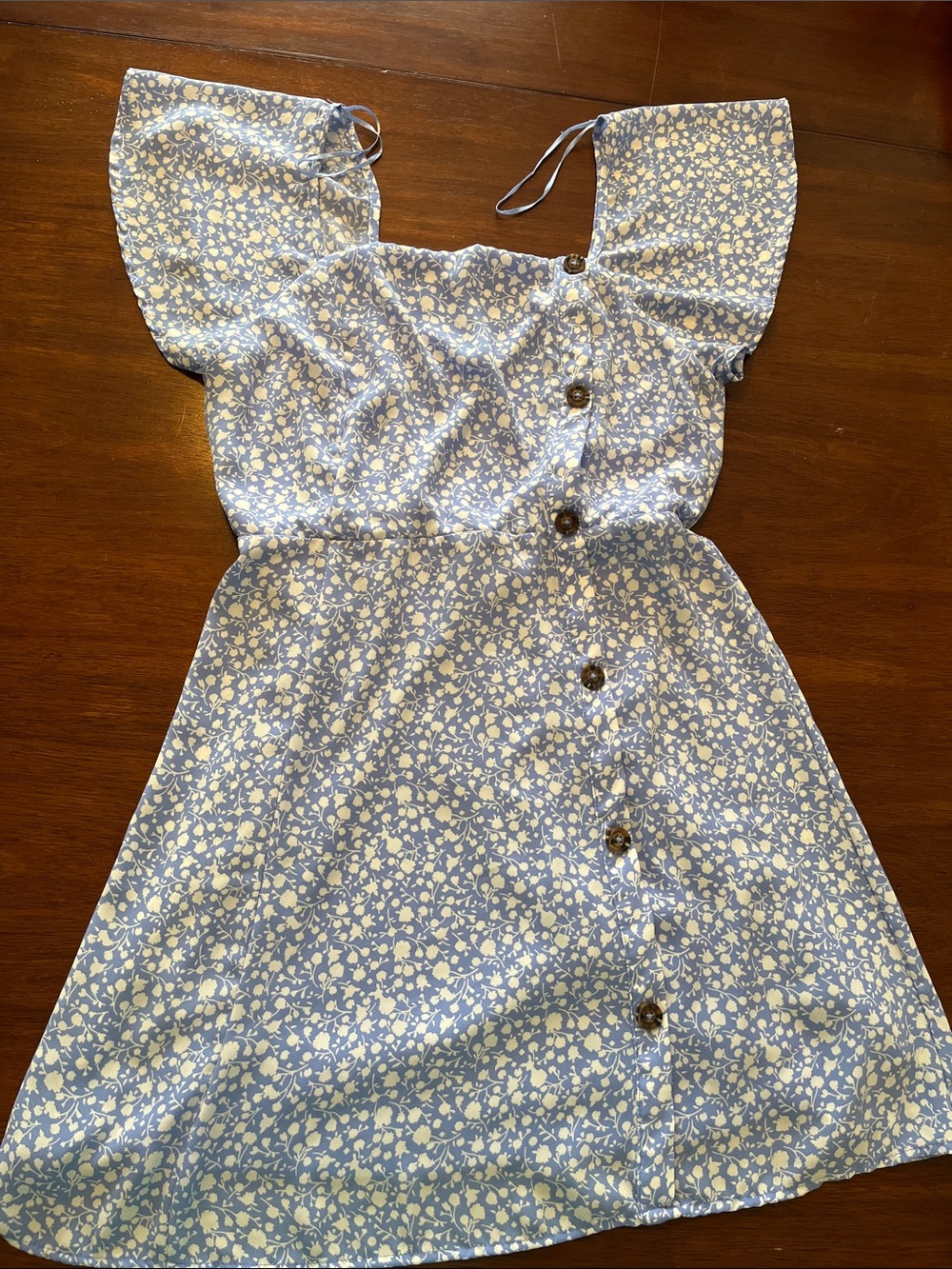 Sienna sky light blue and white floral dress with sleeves